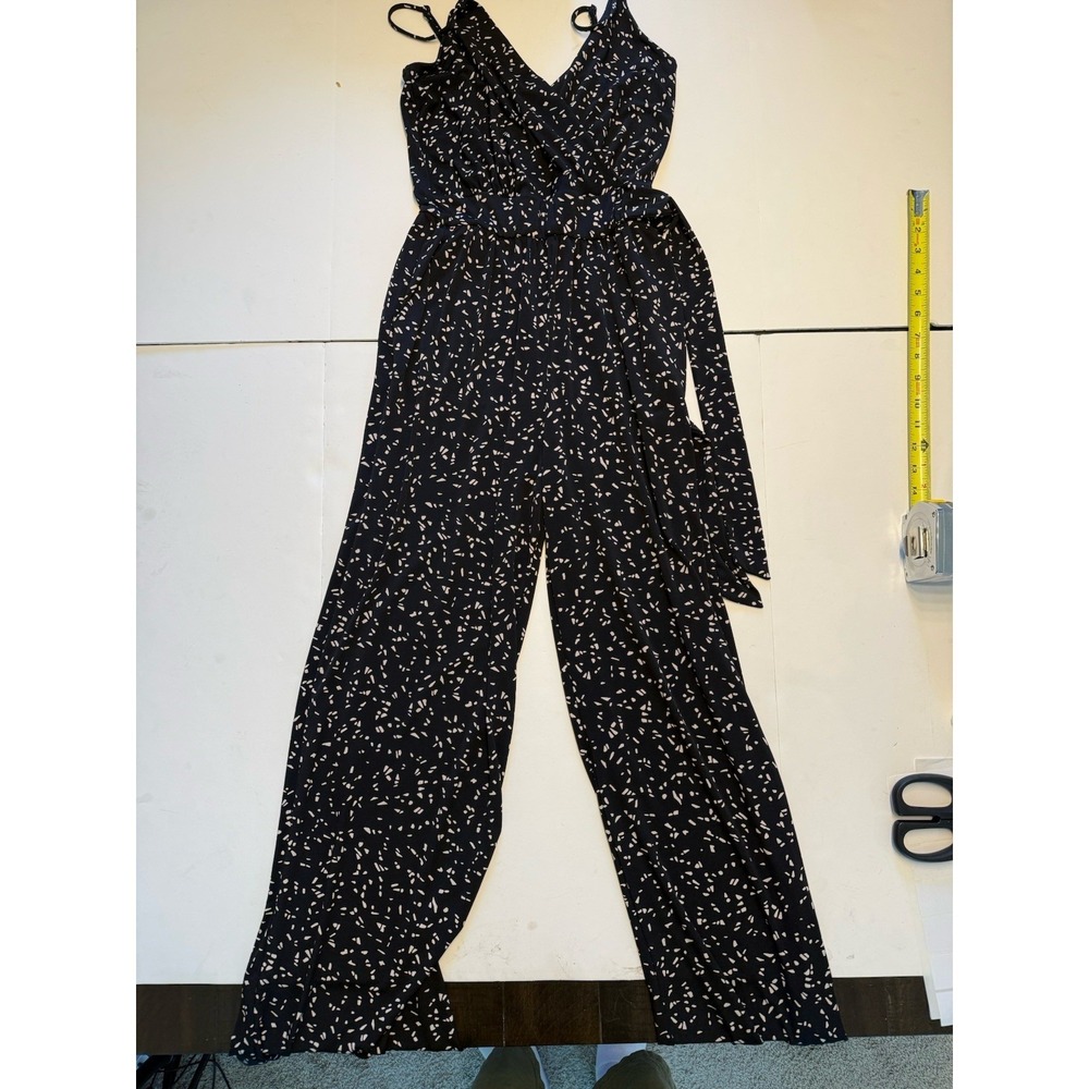 Kaleigh Women's Small Jumpsuit Black Abstract Print Wide Leg Palazzo Tie Waist